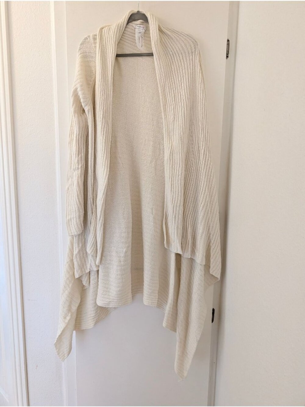 Skinnygirl Womens Large Ivory Open-Front Ribbed Knit Cardigan Sweater With Drape